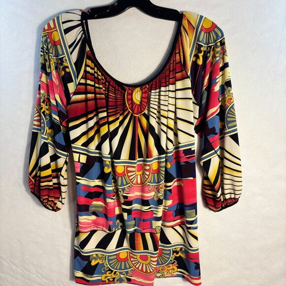 Colorful Abstract Print Womens Top With Elastic Sleeves By Evovorro - Size S - Picture 2 of 10
